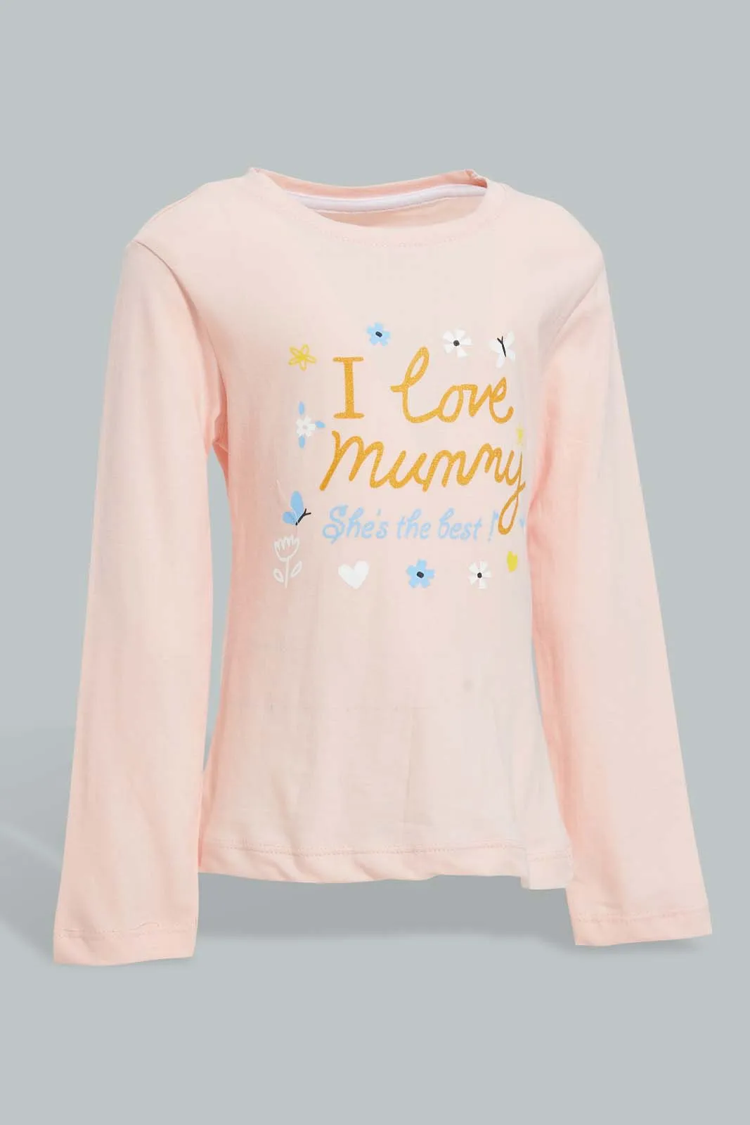 Pink Heart Printed Pyjama Set For Infant Girls (2 Piece)