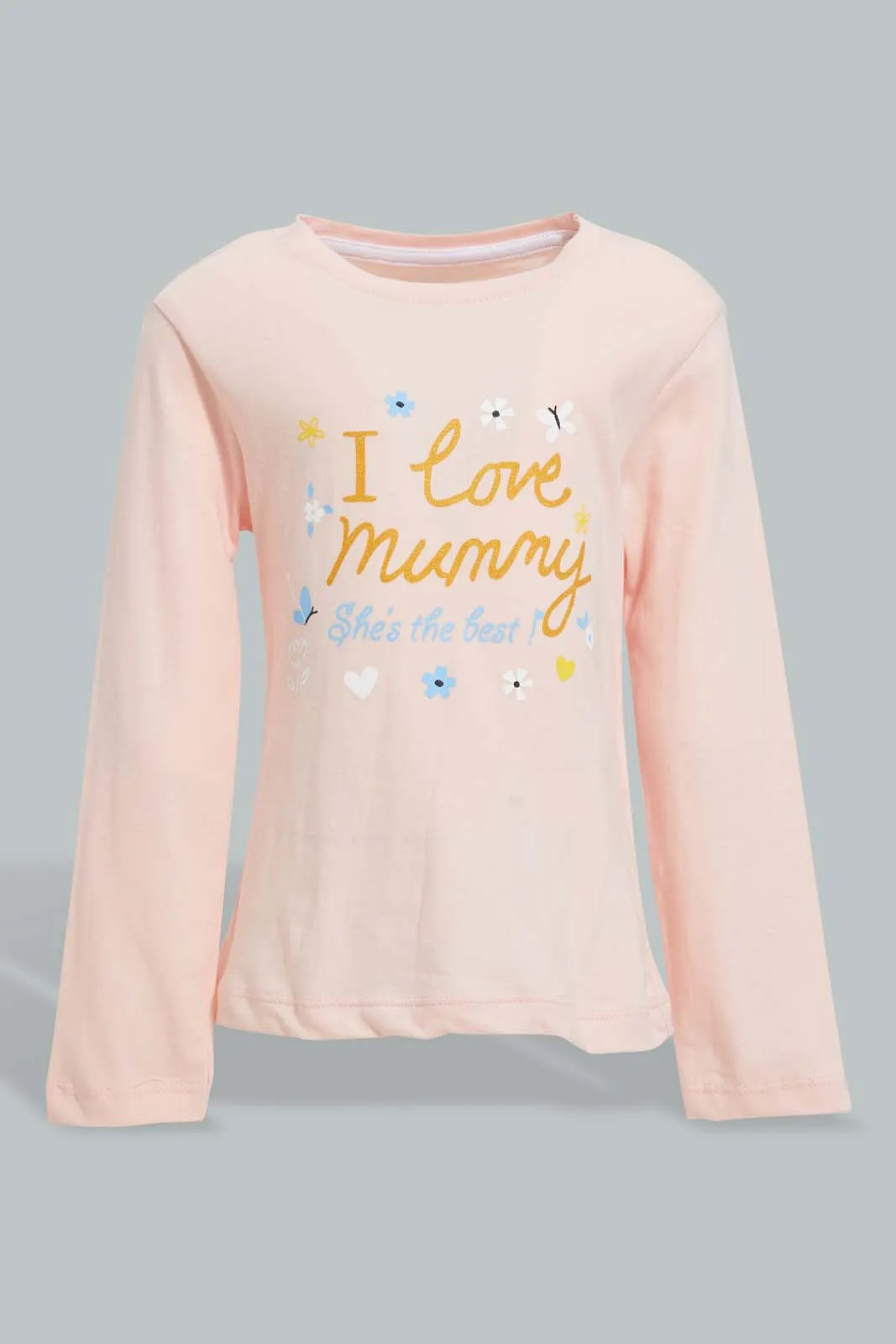 Pink Heart Printed Pyjama Set For Infant Girls (2 Piece)