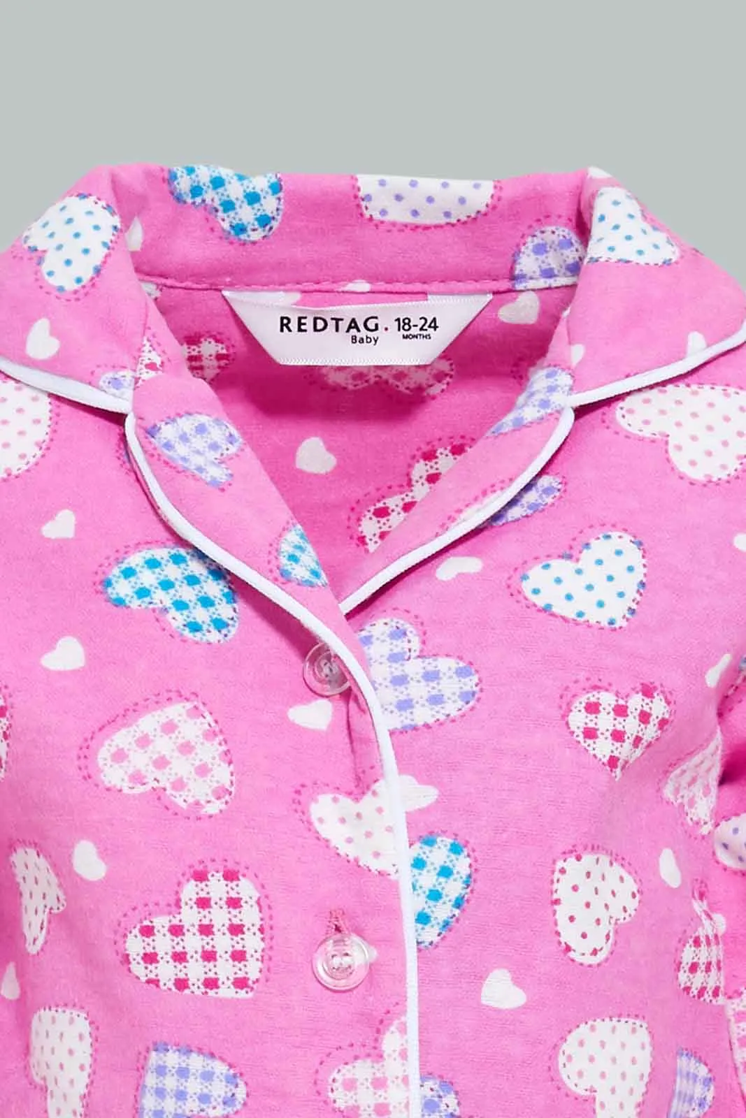 Pink Heart Pyjama Set For Baby Girls (2 Piece)
