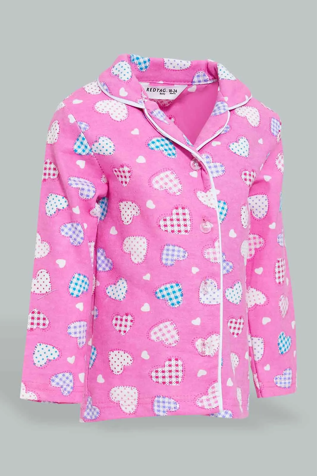 Pink Heart Pyjama Set For Baby Girls (2 Piece)