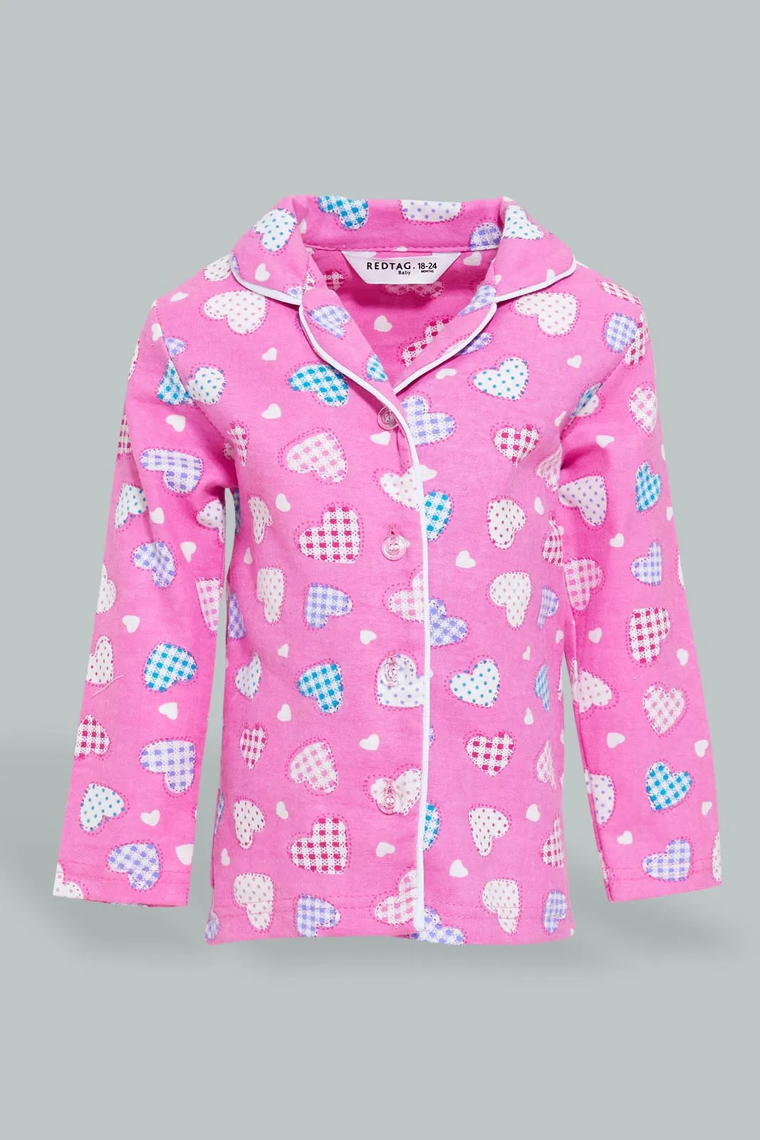 Pink Heart Pyjama Set For Baby Girls (2 Piece)