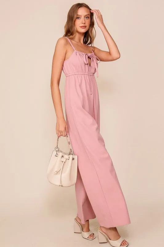 Pink Tie Front Jumpsuit