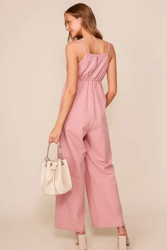 Pink Tie Front Jumpsuit