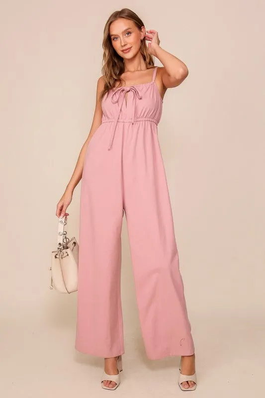 Pink Tie Front Jumpsuit