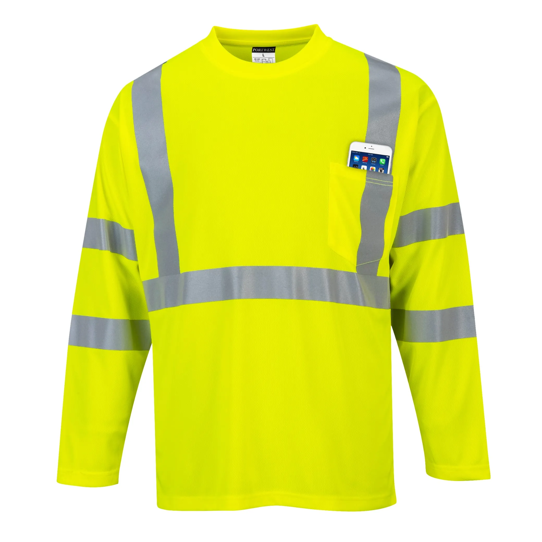 PORTWEST® Hi Vis Long Sleeve Pocket T-Shirt - ANSI Class 3 - S191