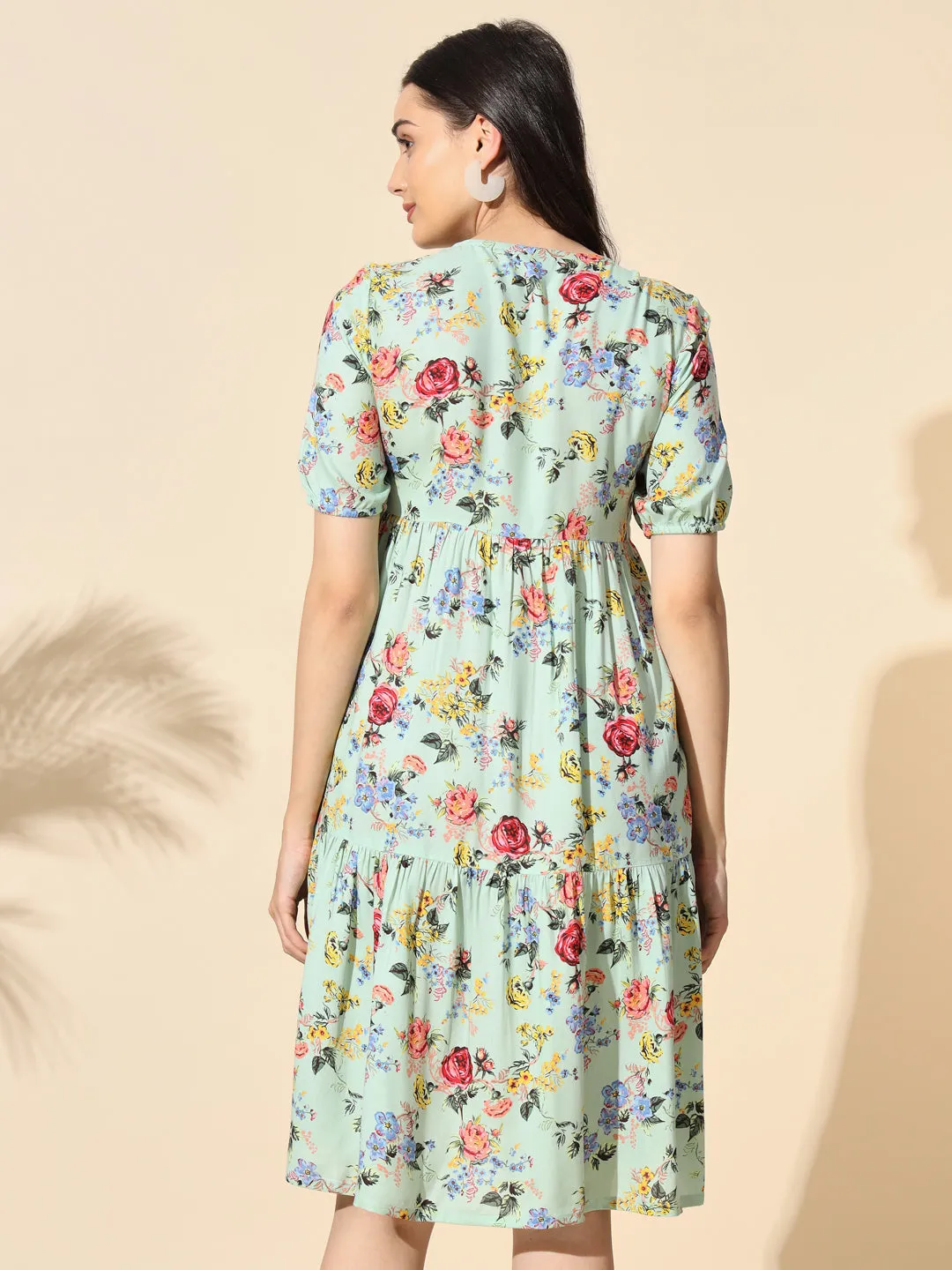 Printed Viscose Tunic With Tassel and Cotton Lace- #TU012- Green