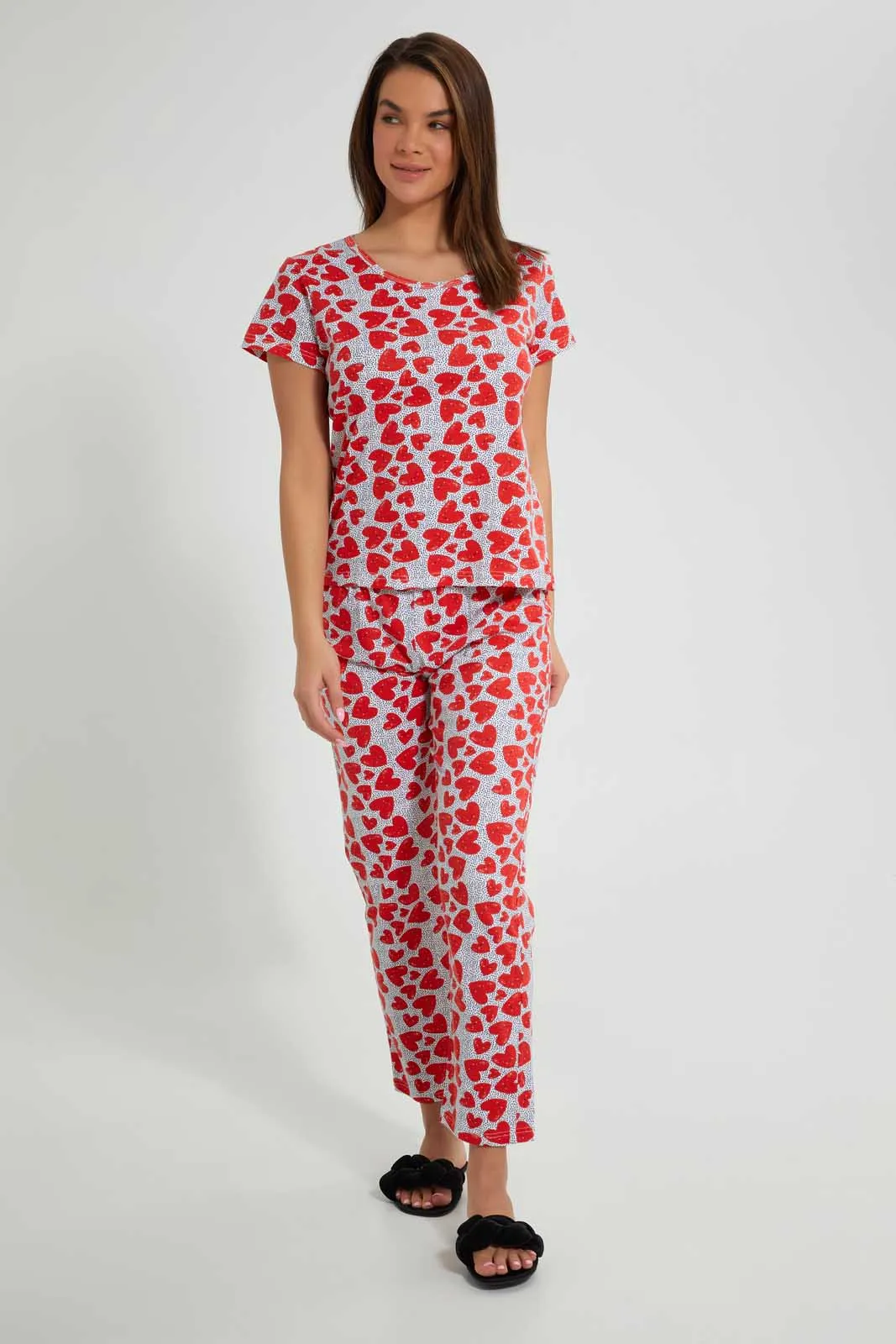 Red And White Heart Pyjama Set (2 Piece)
