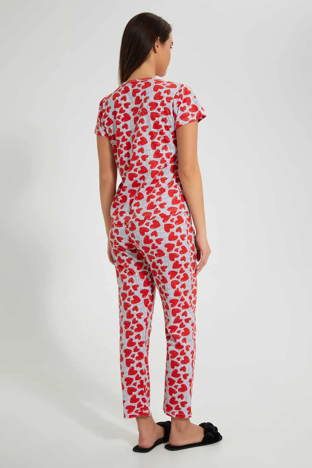 Red And White Heart Pyjama Set (2 Piece)