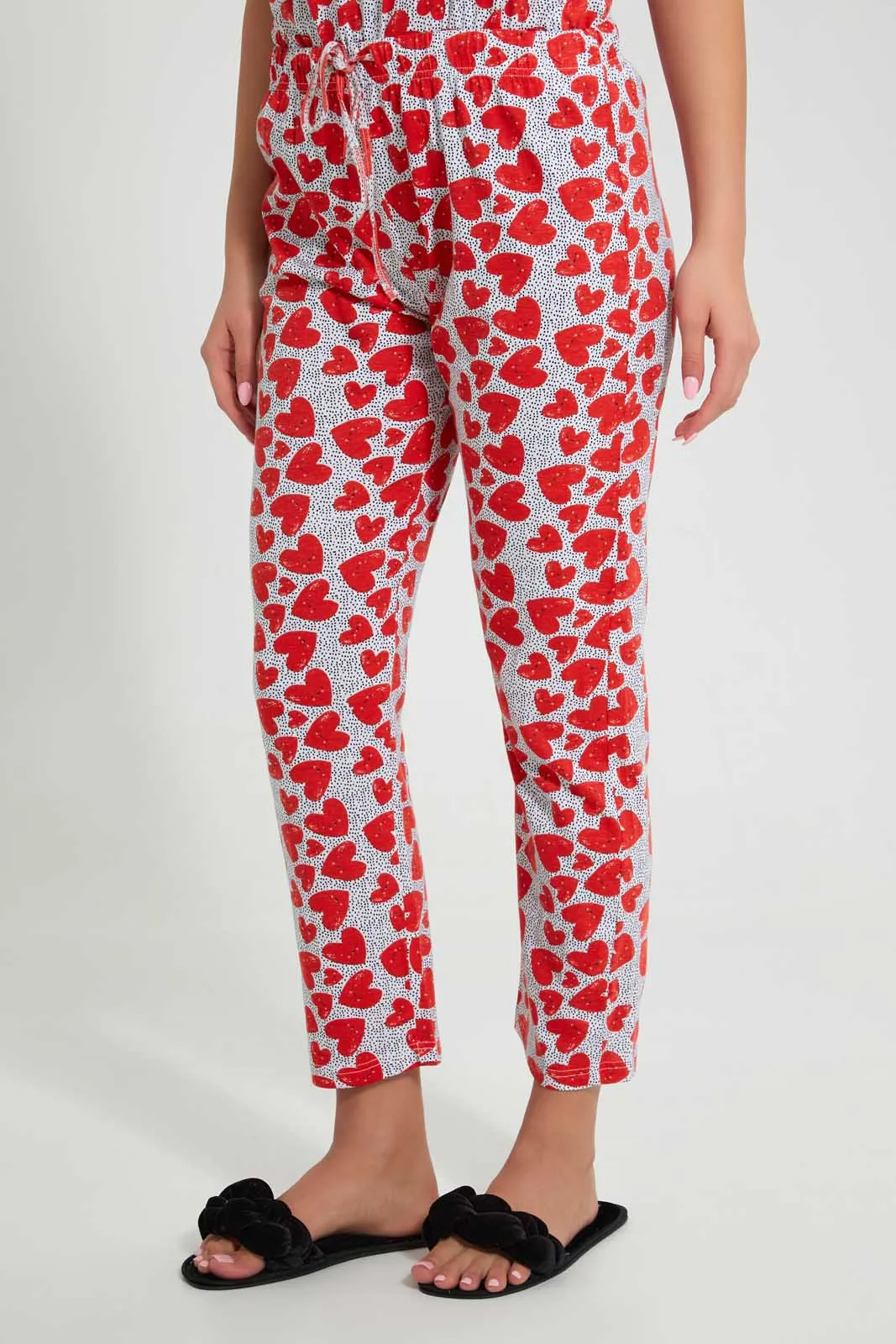 Red And White Heart Pyjama Set (2 Piece)