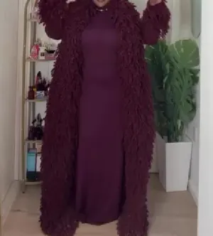Red Fur Fringed Knit Coat