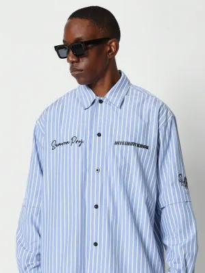 Regular Fit Double Layered Sleeve Pinstripe Shirt With Graphic Print
