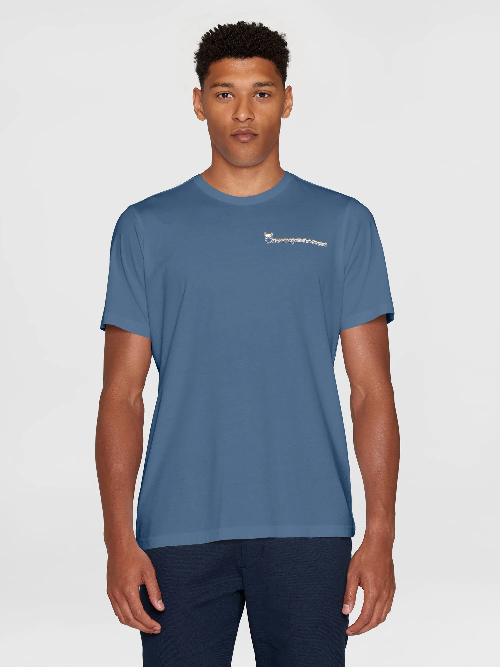 Regular fit single jersey small chest print t-shirt - GOTS/Vegan - Moonlight Blue