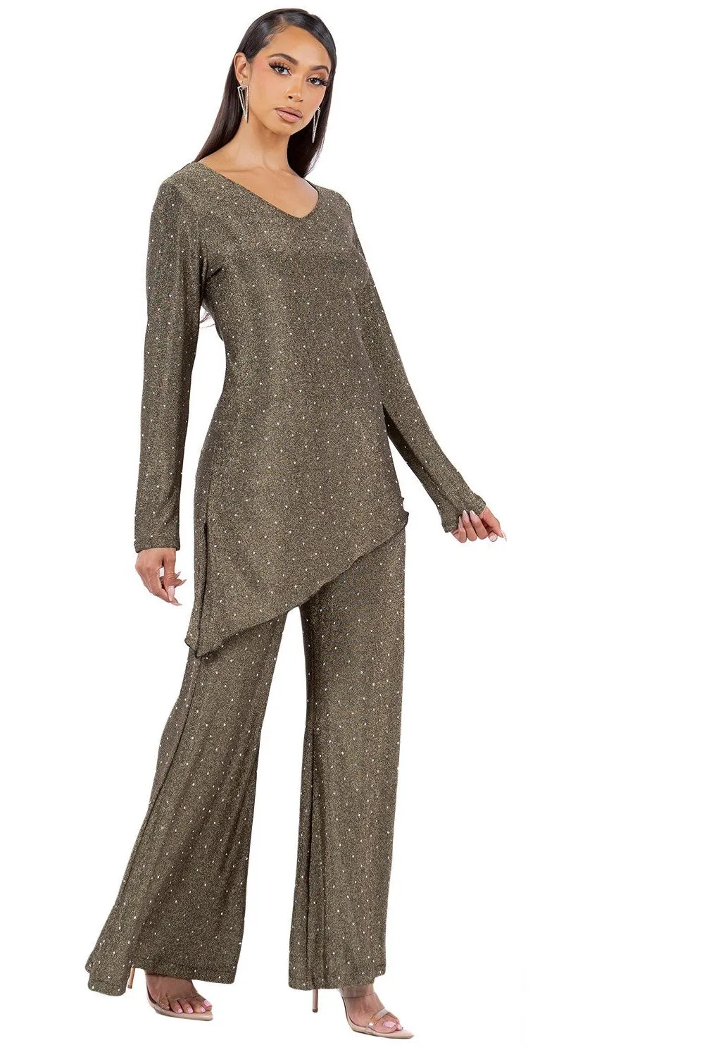 Rhinestone Embellished Tunic Set