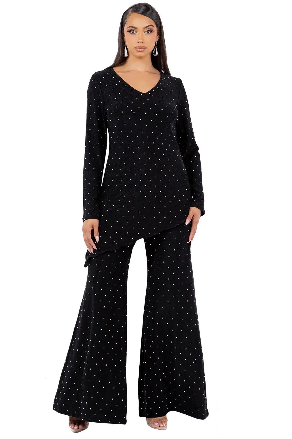 Rhinestone Embellished Tunic Set