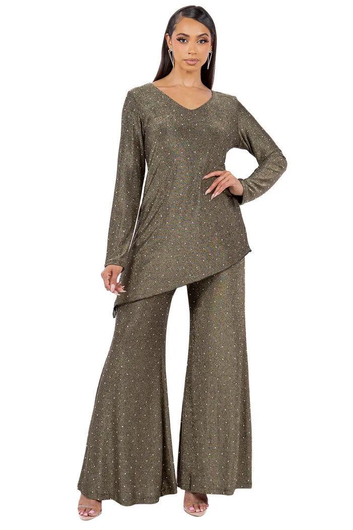 Rhinestone Embellished Tunic Set