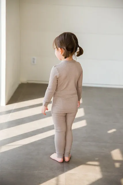Rib Knit Beige Long Sleeve Pajama