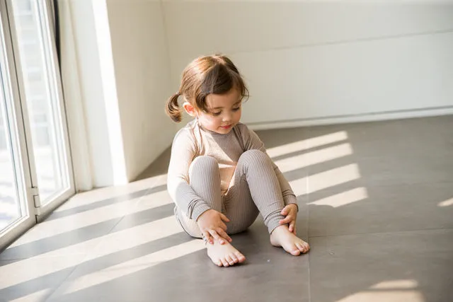 Rib Knit Beige Long Sleeve Pajama