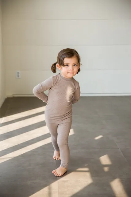 Rib Knit Beige Long Sleeve Pajama