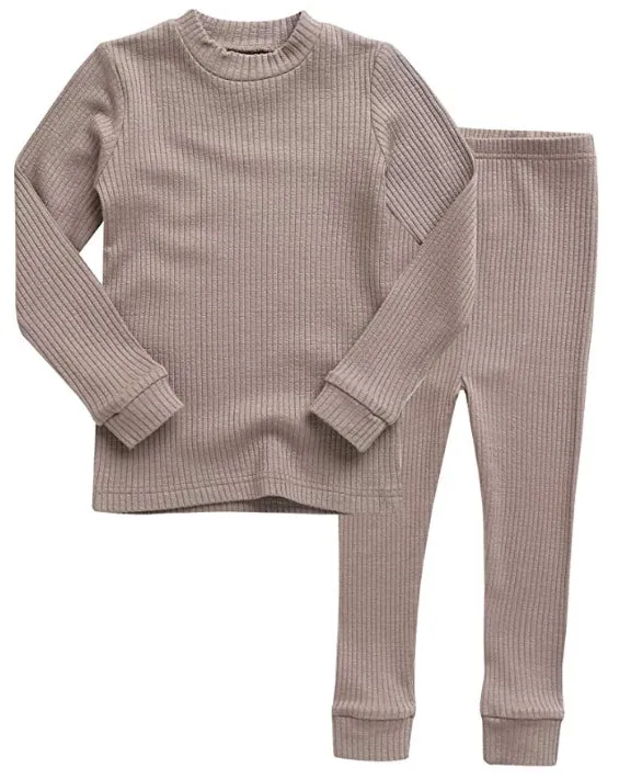 Rib Knit Beige Long Sleeve Pajama