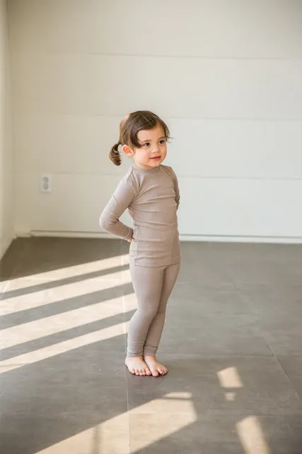 Rib Knit Beige Long Sleeve Pajama