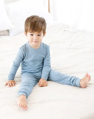 Rib Knit Blue Long Sleeve Pajama