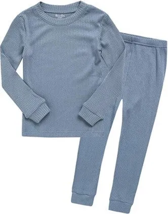 Rib Knit Blue Long Sleeve Pajama