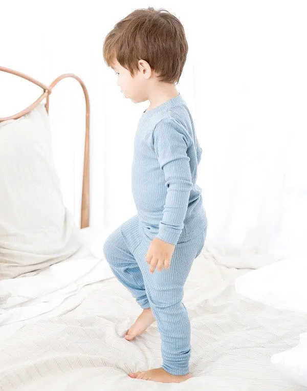 Rib Knit Blue Long Sleeve Pajama