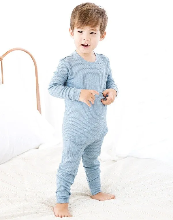 Rib Knit Blue Long Sleeve Pajama