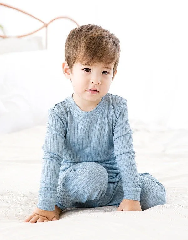 Rib Knit Blue Long Sleeve Pajama