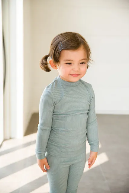 Rib Knit Mint Long Sleeve Pajama