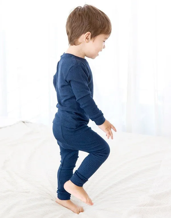 Rib Knit Navy Long Sleeve Pajama