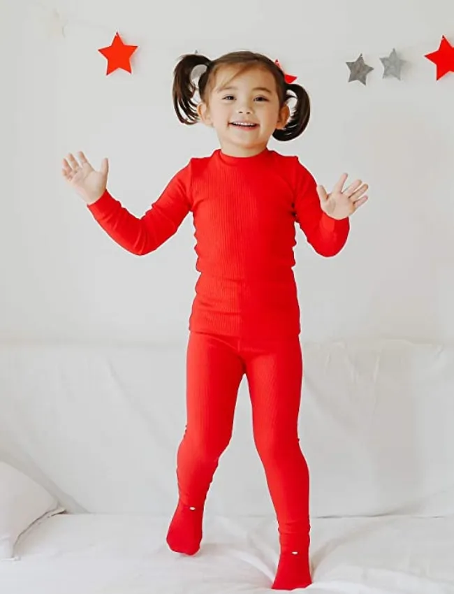 Rib Knit Red Long Sleeve Pajama