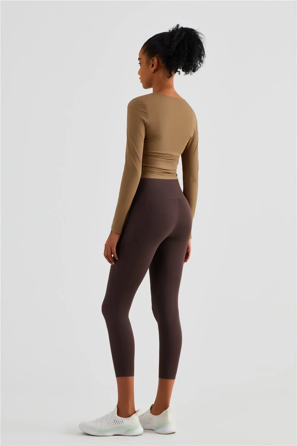 Rib Knit Side Ruched Long Sleeve Top