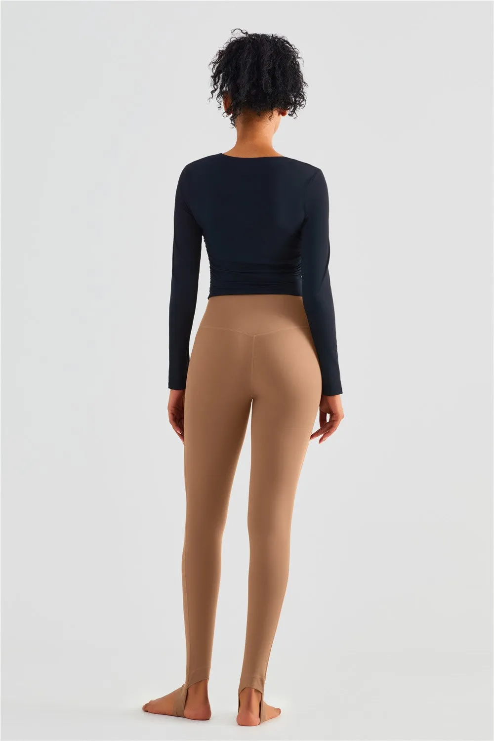 Rib Knit Side Ruched Long Sleeve Top