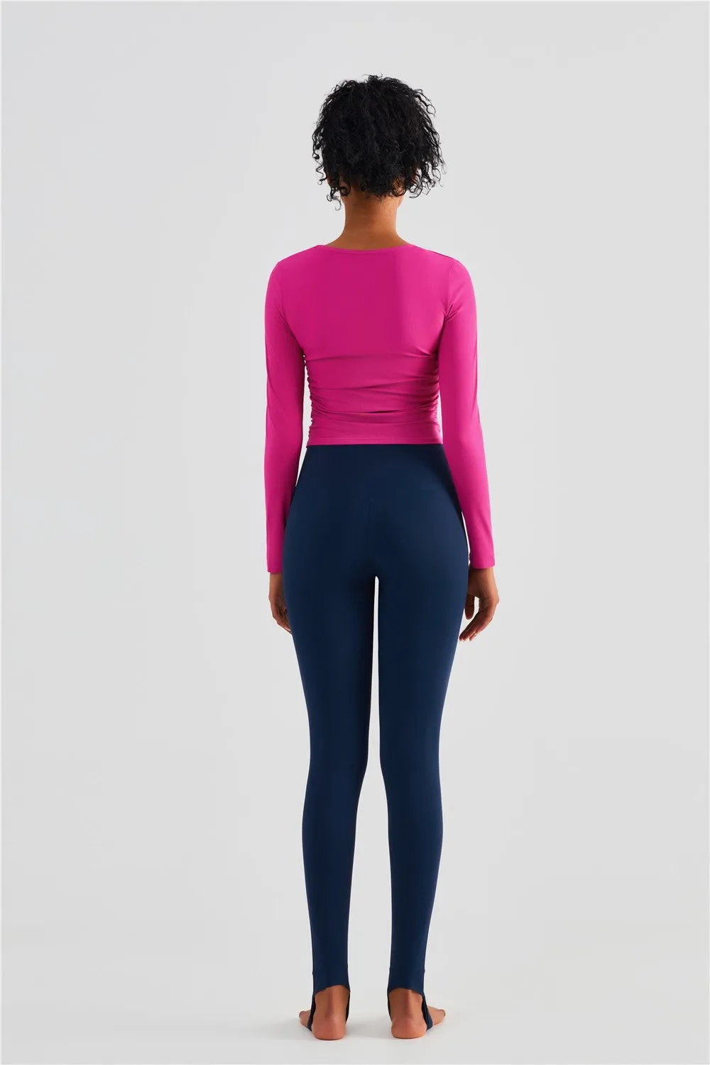 Rib Knit Side Ruched Long Sleeve Top