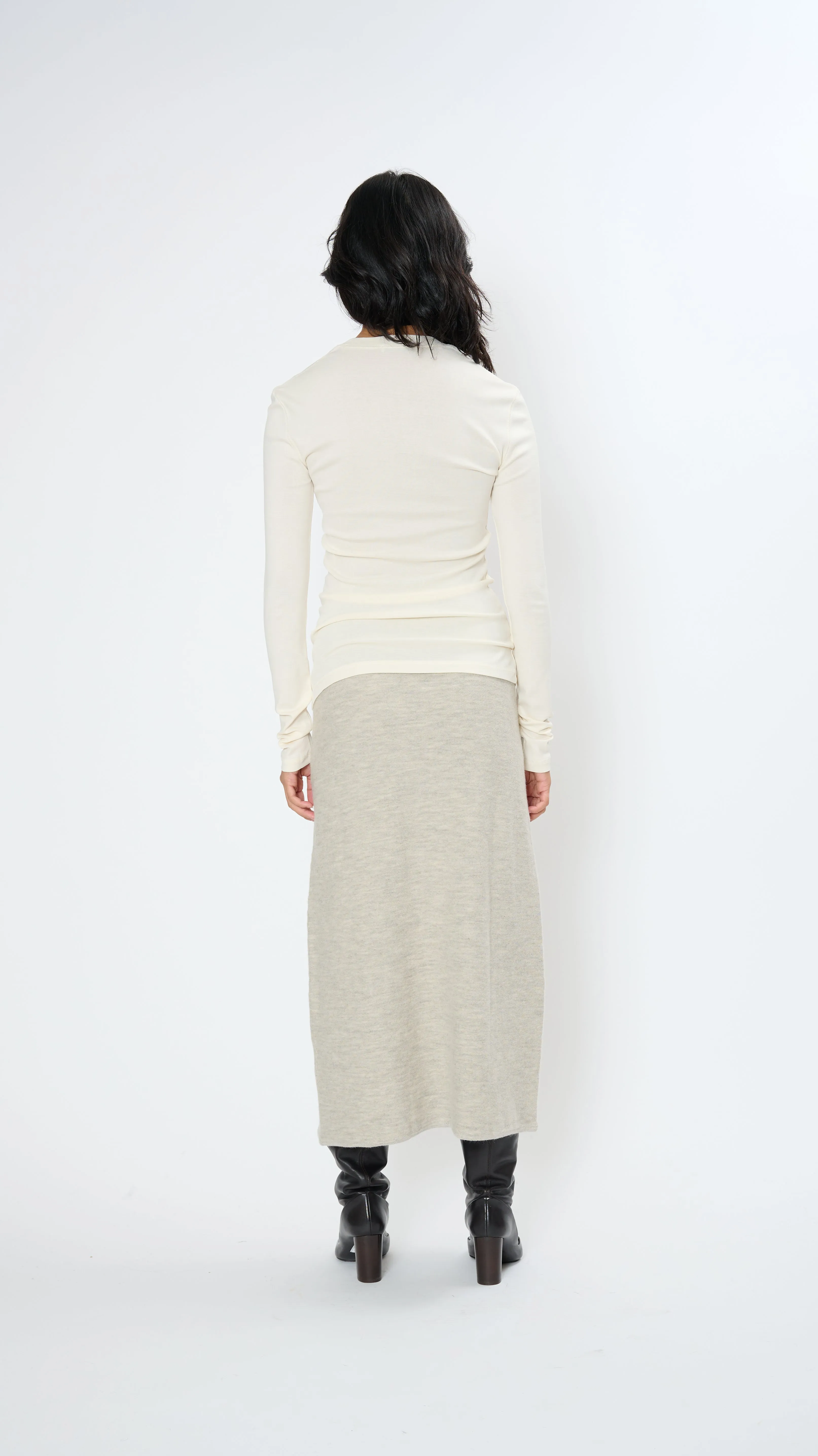 Rib Long Sleeve T-Shirt in Light Cream