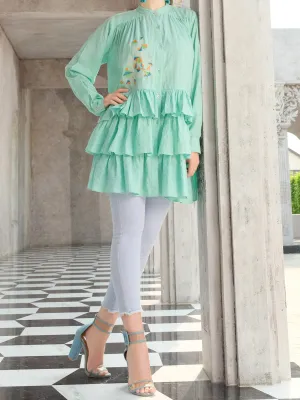 Sea Blue Cotton/Dobby Net Tunic - AL-LK-721