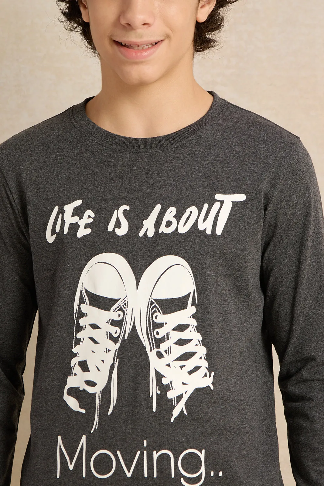 Senior Boys Charcoal Life About Moving Graphic T-Shirt