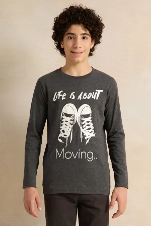Senior Boys Charcoal Life About Moving Graphic T-Shirt
