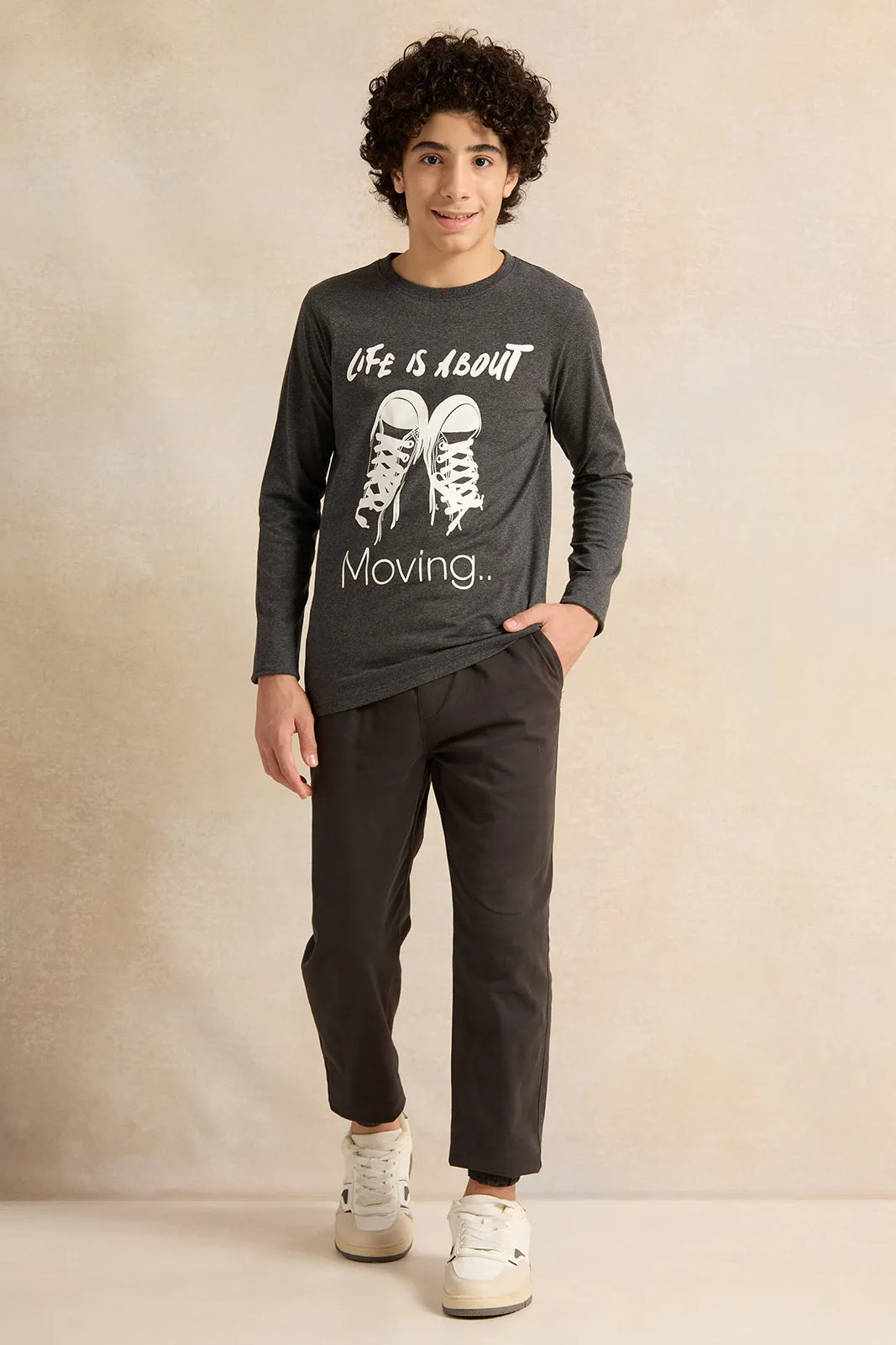 Senior Boys Charcoal Life About Moving Graphic T-Shirt