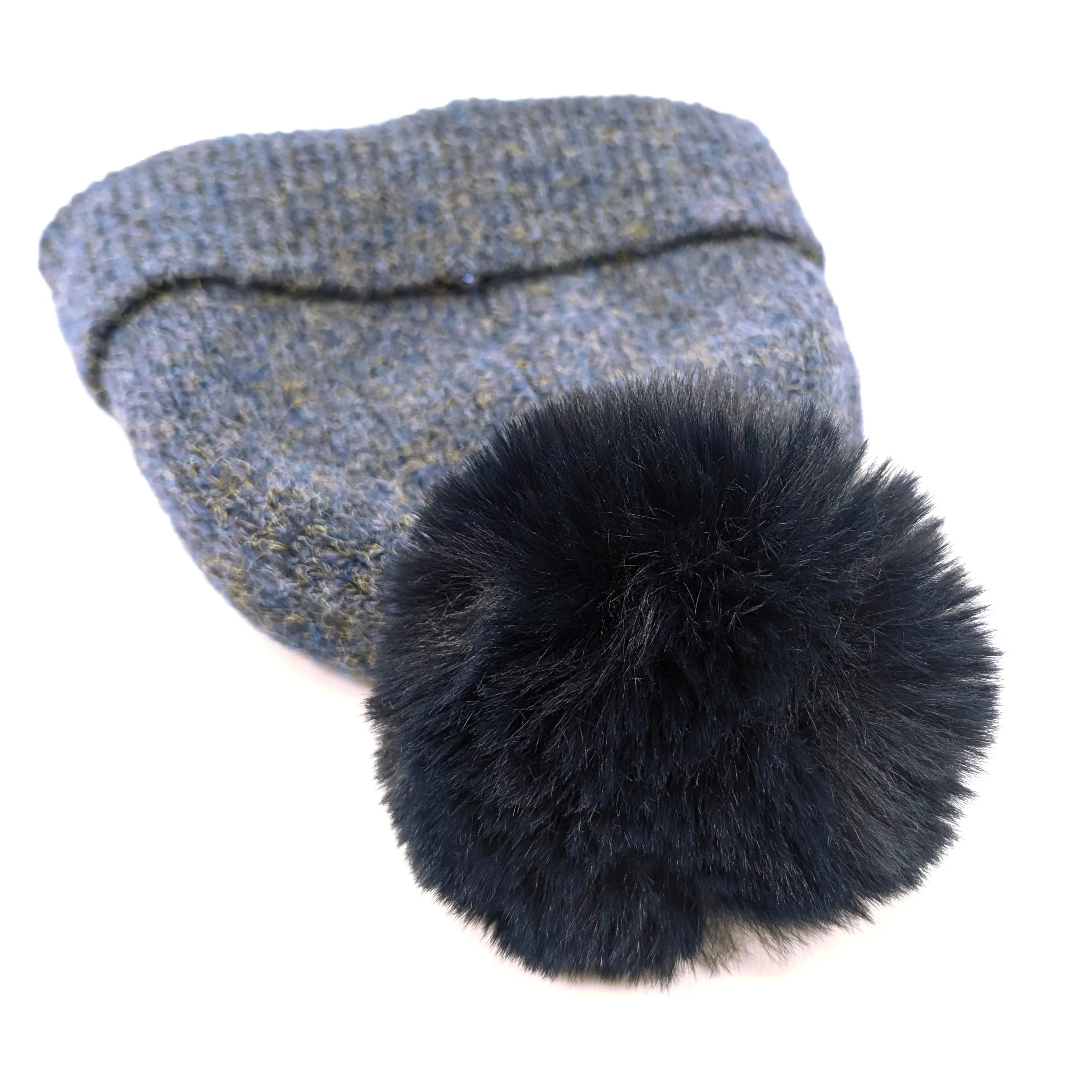 Sequin Faux Fur PomPom Hat - Navy Blue