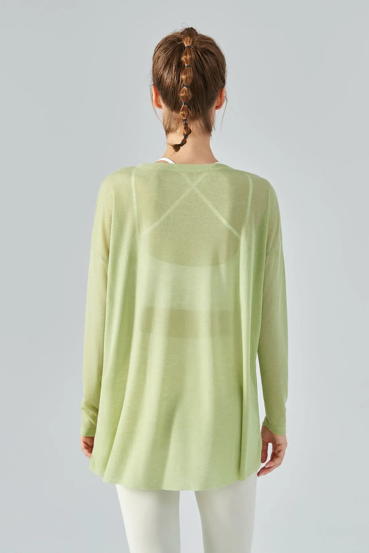 Sheer Mesh Long Sleeve Asymmetrical Hem Tops
