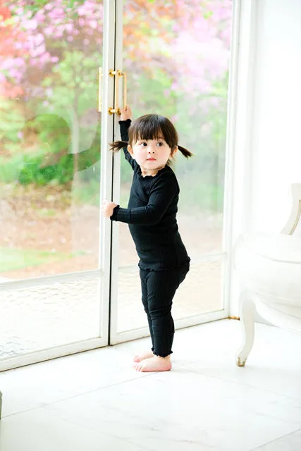 Shirring Black Long Sleeve Pajama