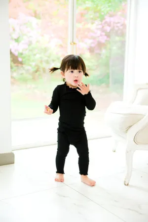 Shirring Black Long Sleeve Pajama