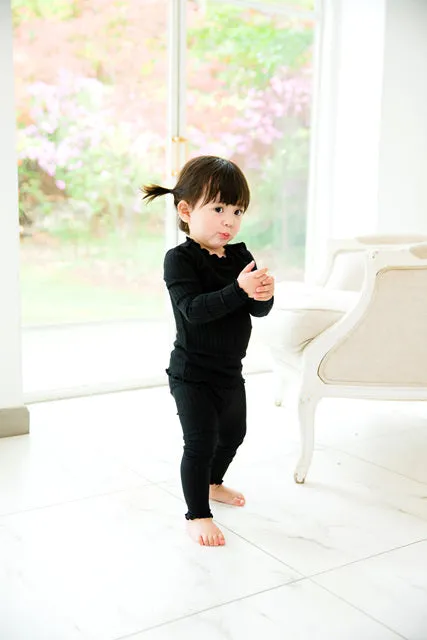 Shirring Black Long Sleeve Pajama