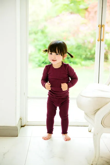 Shirring Wine Long Sleeve Pajama