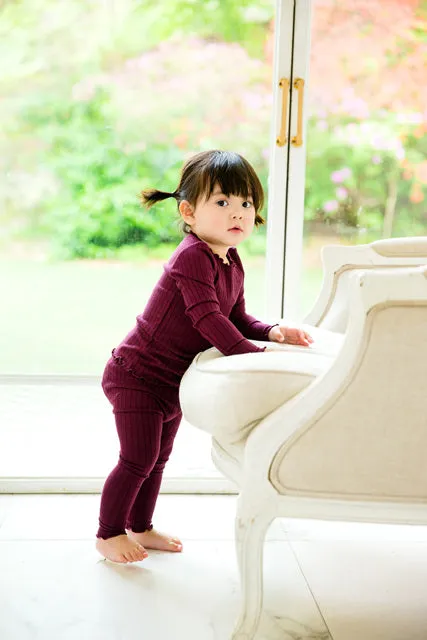 Shirring Wine Long Sleeve Pajama