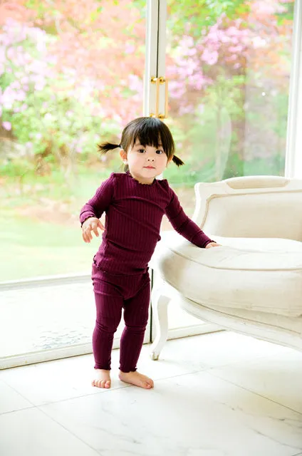 Shirring Wine Long Sleeve Pajama