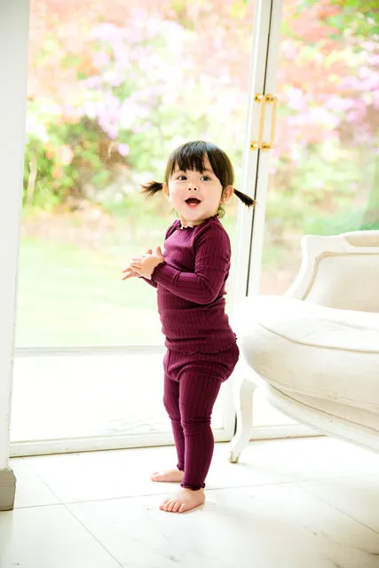Shirring Wine Long Sleeve Pajama