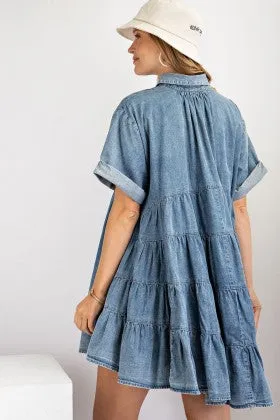 SHORT SLVS COTTON VOILE BUTTON DOWN SHIRT TUNIC DRESS